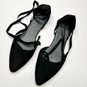 American Eagle Outfitters | Black Suede Flats With Ankle Ribbon